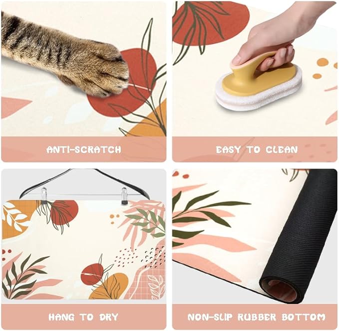 Dog Food Mats for Floors Waterproof, Pet Water Bowl Mats Pet Feeding Absorbent Placemats Bohemia Tropical Leaves 16 * 24 inch