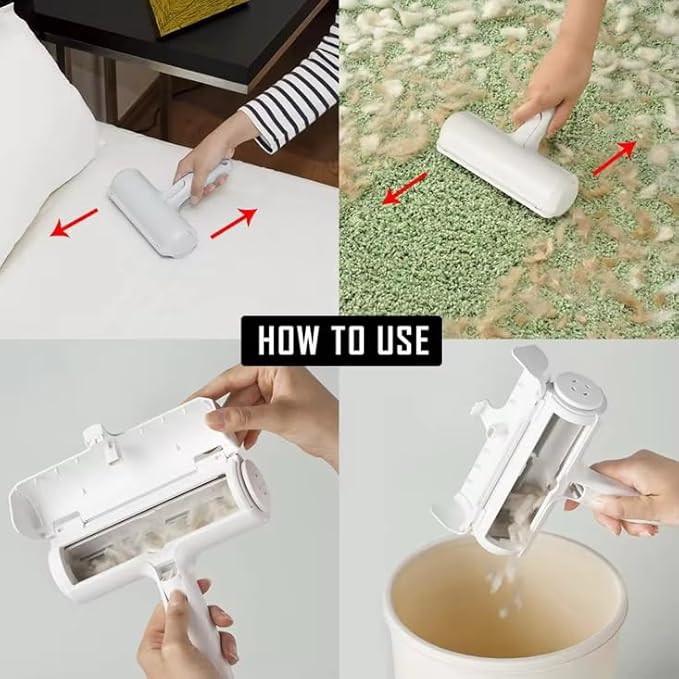 Reusable Pet Hair Remover Roller for Furniture & Carpet – Self Cleaning Lint Roller for Cat & Dog Hair, Fur Remover for Couch, Sofa, Bedding & Clothes, Ergonomic Palm Grip Handle