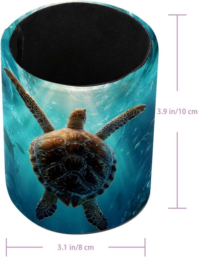 Faux Leather Pen Holder for Desk, Pencil Organizer Sea Turtle Pen Cup Desk Decor Makeup Brush Holder Storage for Office Home
