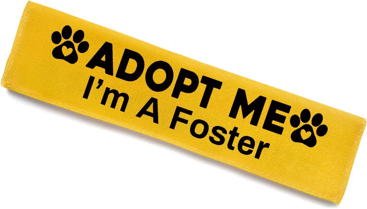 Adopt Me I’m A Foster Dog Leash Sleeve - Funny Yellow Alert Wrap with Hanging ID Patch | No Pet Leash Accessory, Perfect Pet Birthday Gift for Dog Owners