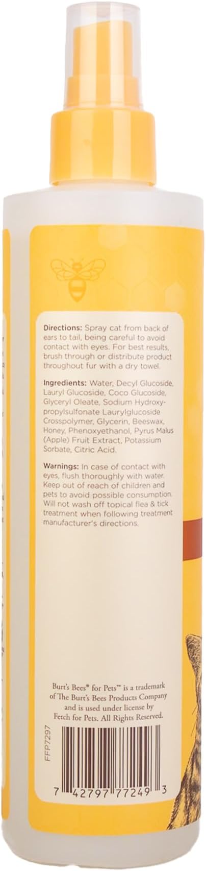 Burt's Bees for Pets Waterless Cat Shampoo Spray, No-Rinse Cat Dry Shampoo with Shea Butter & Honey for Gentle Cleaning Between Baths, pH Balanced, No Harsh Detergents, 10 Fl Oz