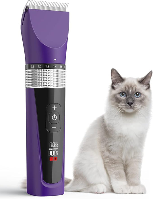 oneisall Cat Clippers for Matted Hair, 5-Speed Low Noise Cat Grooming Kit with 6-in-1 Adjustable Blade, Waterproof Cat Hair Trimmer for Long Hair, Cat Shaver with Guard Combs for Dogs Cats Animals