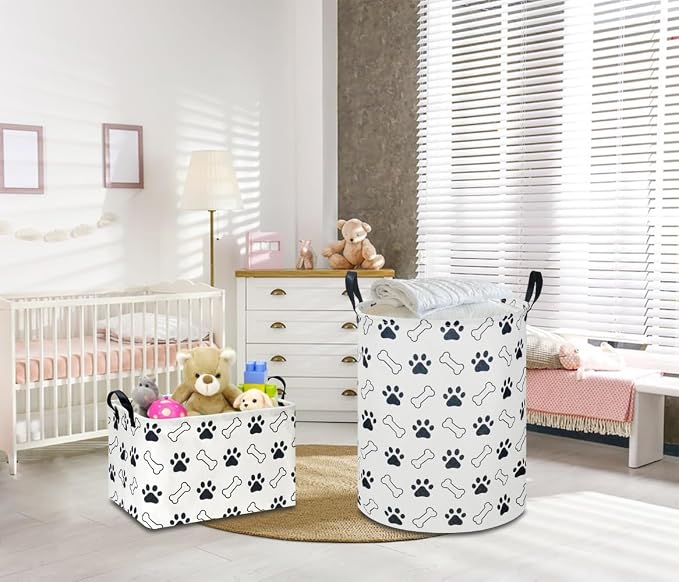 NTAOHAMPER Waterproof PE Coating Puppy Storage Bin with Handles,Doggy Collapsible Gift Basket,Kids Toys/Books Box,Room Decor(Paw)