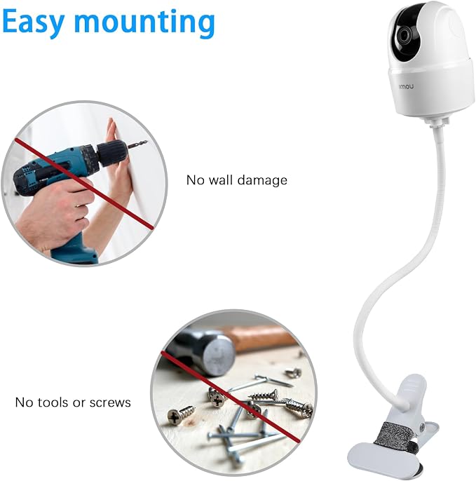 HOLACA Camera Clamp Mount for Imou 2K WiFi Security Camera Indoor Pet Dog Baby Camera and Other Standard 1/4 Threaded Hole Cameras for Crib Nursery Pillars (Clamp)