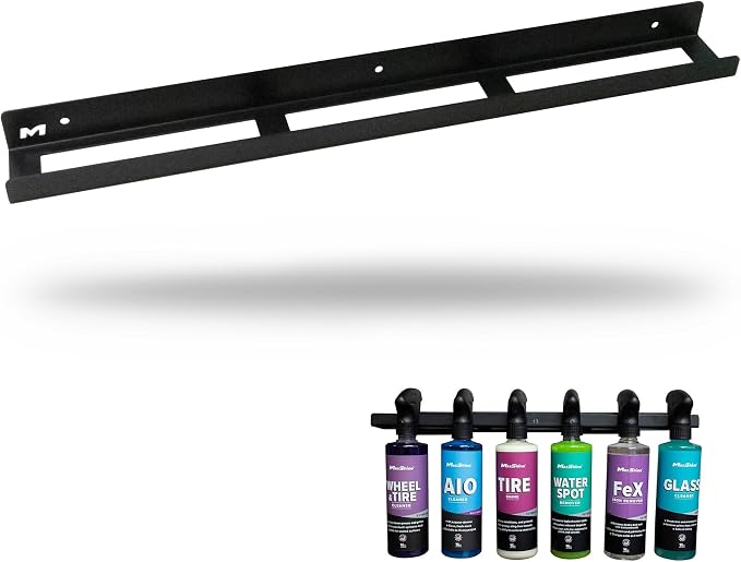 Maxshine Universal Trigger Bottle Holder – Wall-Mount Organizer Holds 8 Spray Bottles – Lightweight & Durable Rack for Garage Storage, Car Wash, Auto Detailing & Cleaning Supplies (Logo)