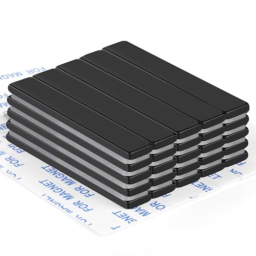 Strong Neodymium Magnets with Adhesive Backing, 25 Pack, 60x10x3 mm | Powerful Rare Earth Bar Magnets, Waterproof Black Magnetic Magnet Strips Heavy Duty for Craft, Kitchen, DIY, Office