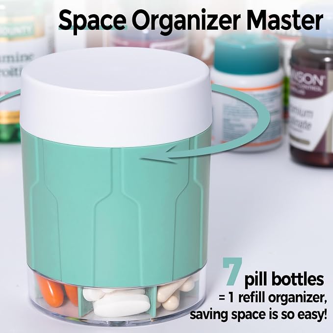 Weekly XXL Pill Organizer Bottle, Daily Pill Dispenser, Anti-Mix Design | 7 Day Portable Travel Pill Box, 21 Labels & Cleaning Brush, XXL Wide Mouth for Easy Access, Vitamin, Fish Oils, Supplement