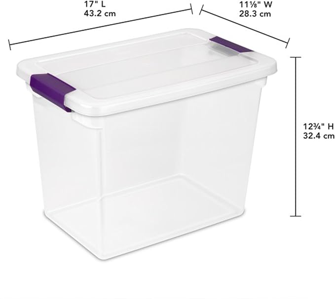 Sterilite ClearView Latch Boxes, Storage Bins with Lids, 27 Quart, 24-Pack | Clear Plastic Organizers with Color Accent Latches for Closet, Bedroom, Shelving Units, Dorm Room and Home Organization