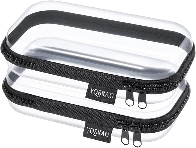 YQBRAO Clear Hard Shell Organizer Set, 2-Pack, Black | Two small rigid PET organizers for electronics, travel essentials, office supplies and everyday organization