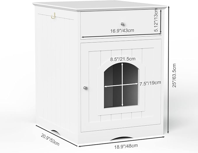 NicBex Cat Litter Box Enclosure with Drawer and Single Door Hidden Litter Box Furniture Pet Crate Covered Nightstand,Night Stand Cat House Indoor,White,18.9'' W