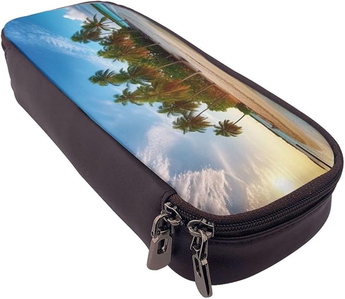 Leather Pencil Case Organizer Big Capacity Pencil Pouch Storage Bag With Compartments Cute Pencil Bag Overseas Islands Pen Box Portable Cosmetic Makeup Bag Organizer