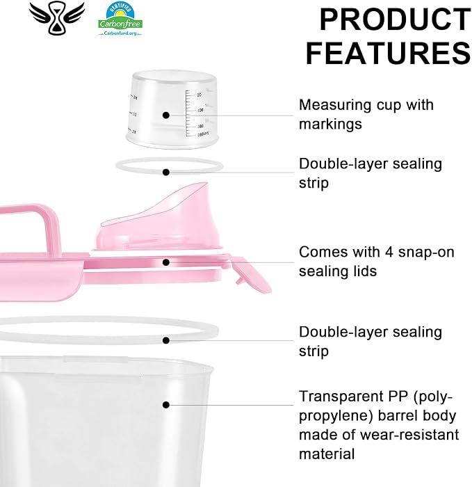 LEAWALK Airtight 10LBS Rice/Cereal/Dry Food Storage Container BPA Free, 5.28Qt Clear Plastic Kitchen and Pantry Organization Bin Suitable for Oats, Flour, Sugar, Pasta, Pet Food, etc (Rose Pink)