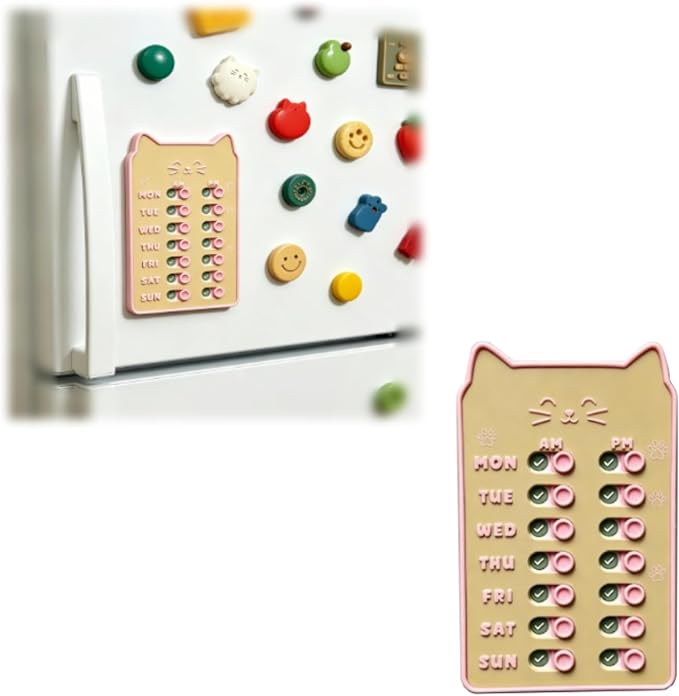 Pet & Human Pill and Feeding Tracker | Magnetic AM PM Reminder Board with Icons | 3D-Printed Organizer for Medicine & Food | Adhesive or Magnetic Backing (Green, Adhesive Version)