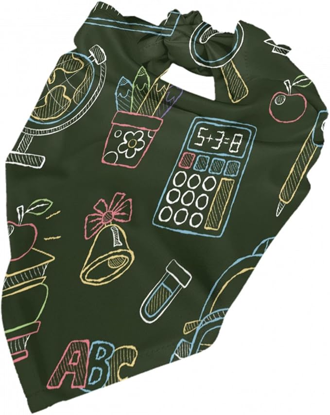 Teacher's Pet Dog Bandana,Funny Bandana Gift,Photo Prop Accessories for Dog Lovers Owner Gift,Triangle Reversible Fall Scarf, Adjustable (Dark Green)
