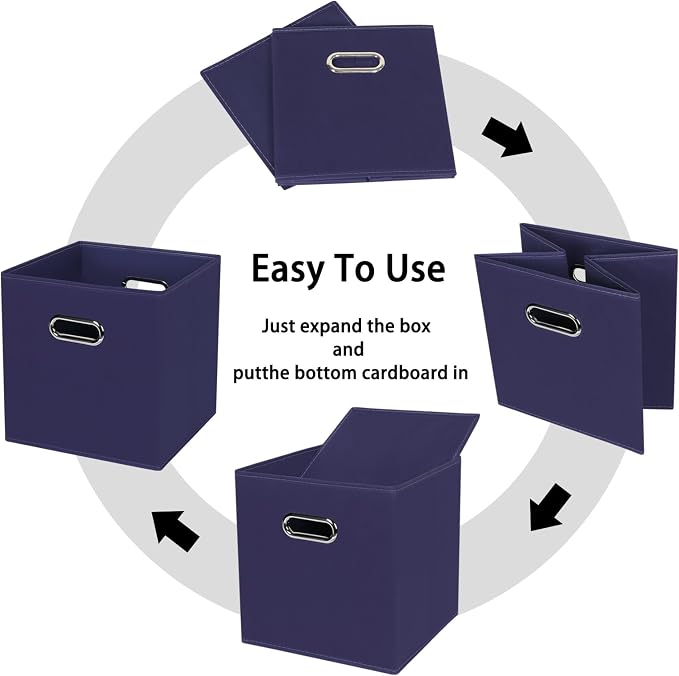 Black Foldable Storage Cubes Bins , Fabric Storage Box Cubes Organizer Baskets with Dual Handles for Home Organizer (Navy Blue)