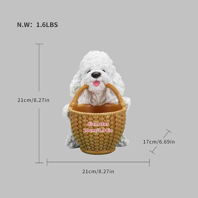 White Poodle Candy Bowl, Resin Dog Figurine Key Bowl for Entryway Table, Desktop Storage Basket Organizer for Desk, Unique Dog Lover Gift
