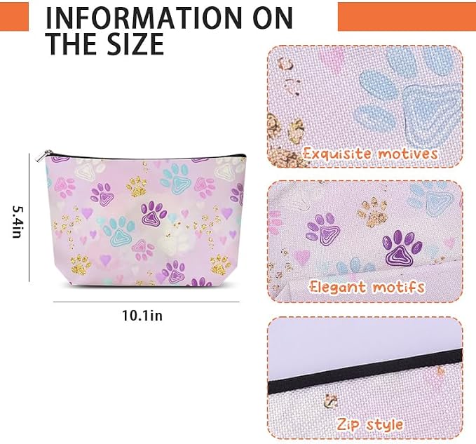 Cats Dogs Paws Cosmetic Bag for Pet Lovers Birthday Christmas Gifts for Women Men Dog Cat Snacks Makeup Organizer Bag Travel Toiletry Zipper Pouch Travel Essentials Accessories Storage Bags