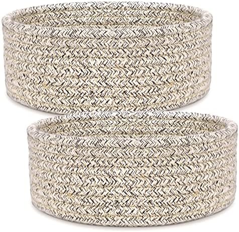 ABenkle 2 Pack Small Baskets, Cotton Rope Woven Basket, Cute Mini Tiny Storage Baskets, Decorative Boho Basket for Nursery Living Room Bedroom Shelf, Empty Gift Basket - Mix Brown