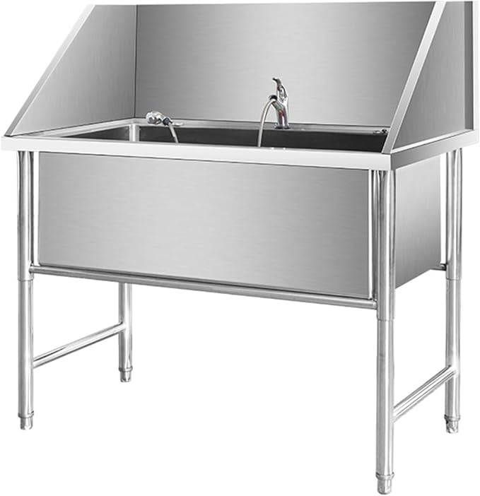 Professional Stainless Steel Pet Bathing Station with Faucet for Home Grooming of Large,Medium,and Small Pets.Silver-100x60x90cm