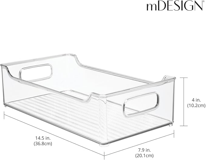 mDesign Wide Plastic Kitchen Storage Container Bins with Handles -Organization in Pantry, Cabinet, Refrigerator or Freezer Shelves - Food Organizer for Fruit, Yogurt, Squeeze Pouches - 2 Pack - Clear
