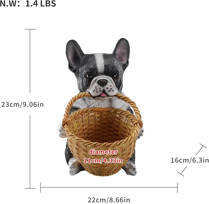 Black and White French Bulldog Key Bowl for Entryway Table, Funny Dog Candy Dish for Office Desk, Decorative Woven Basket & Unique Catchall Bowl for Keys, Small Baskets for Organizing