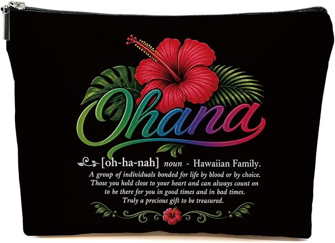 Hawaii Gifts Makeup Bag, Hawaiian Souvenir Cosmetic Bag Makeup Pouch | Ohana Hawaiian Gifts Travel Toiletry Bags, Christmas Birthday Appreciation Gift for Women Girls Families Grandama Sisters