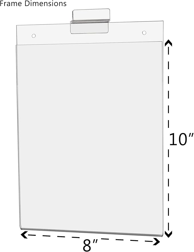 Marketing Holders 6 Pack Slatwall Sign Holder for 8" x 10" Advertisements Notices and Office Hours in Boutiques Retail Stores and Showrooms Clear Acrylic Literature Sleeve No Assembly Required
