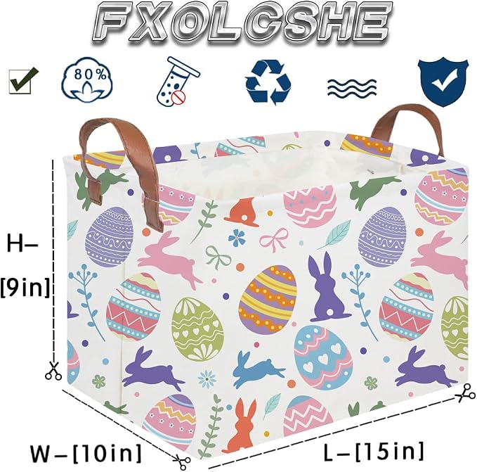 FXOLCSHE Rectangular Easter basketCollapsible waterproof storage box,Home Decor,Gift Baskets(Cute egg)