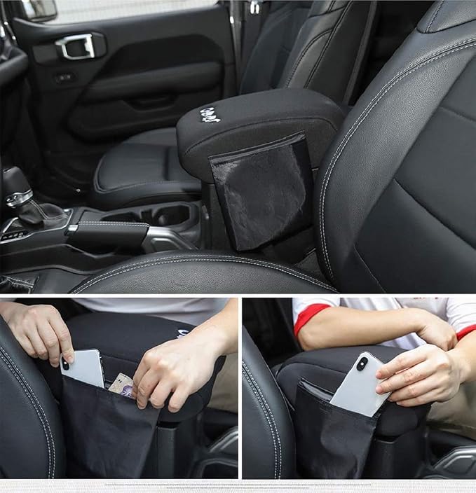 Center Console Cover for Jeep Wrangler JK JKU Sahara Armrest Pad Storage Organizer Interior Accessories Dog Protector Get Away from Pet Claws Sticky Fingers, Scratch Marks, Holes