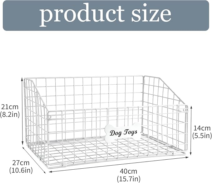 Geyecete Toy Box for Dogs Large Dog Toy Organizer Pet Wire Folding Basket Dog Toy Container Dog Toy Box-Chew-Proof Dog Food Toy Storage-White