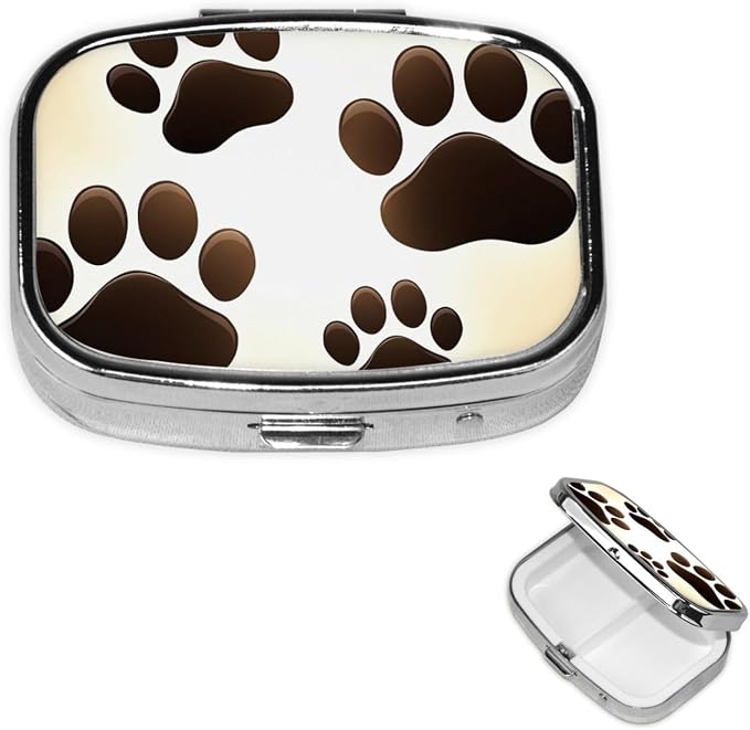 Pill Box Pet Paw Prints Square Pill Case for Purse Pocket 3 Compartment Medicine Pill Organizer Small Metal Pill Container Holder Portable Travel Pillbox to Hold Vitamins Fish Oil Supplements
