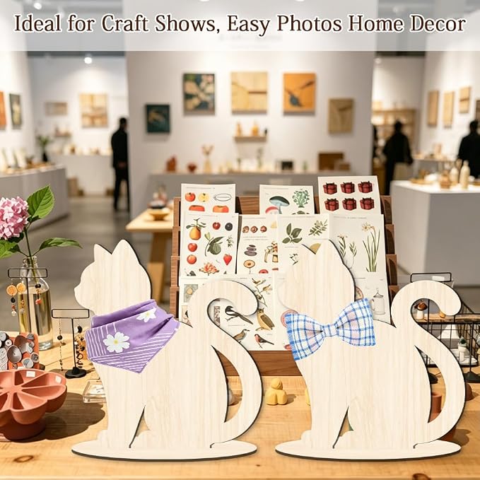 Cat Display Stand for Clothing Scarfs Bandana 11.8 x 10.6 x 0.2 Inch Pet Clothing Display Wooden Cat Silhouette Stand for Pet Stores Shops Window Show Photography Prop Home Decorations