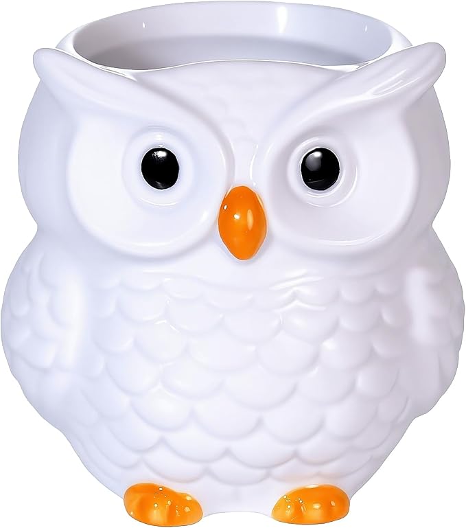 Ceramic Owl Shaped Pen Pencil Holder for Desk Decoration Accessories Owl Decor Makeup Brush Pen Cups Succulent Plant Pot Office School Ideal Gifts for Women, Mom or Birthdays