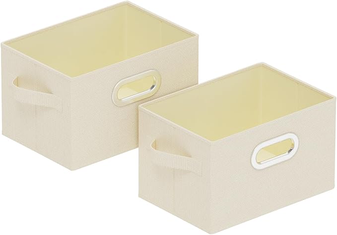 Collapsible Open Storage Baskets,10.2x7.9x6.7in,Beige,2 Pack | Storage Bins with Metal Handles,Rigid PP Panel Organizer Boxes for Organizing Home,Wipeable Garment Basket Cube for Wardrobe