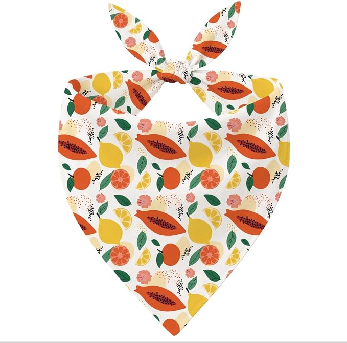 Summer Dog Bandana, Papaya Lemon Orange Pet Triangle Scarf for Beach Picnic Party Outfit, Tropical Fruit Neckerchief for Small Medium Dogs, Cute Puppy Accessory