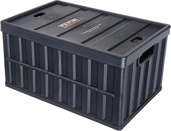 VEVOR 65L Collapsible Storage Bins with Lids 3 Packs, Stackable Crates | For Organizing Tools, Books, Food, Drinks, Camping&Transport, Large Heavy Duty Folding Containers with Handles, PP Material