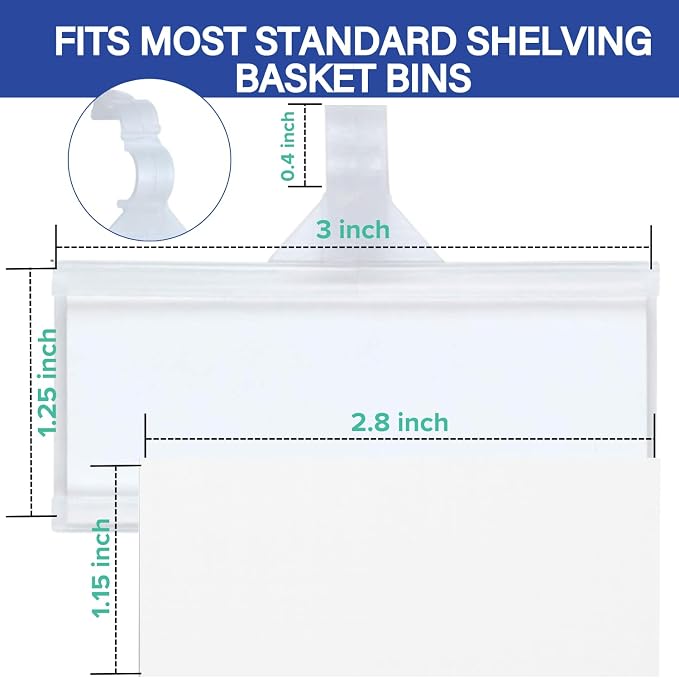 NuBliss Wire Shelf Label Holders, 1-1/4" x 3", Plastic, 100 Pack | Easy clip-on design; reusable; secure snap-lock grip; displays prices, UPCs and product info; retail and warehouse use