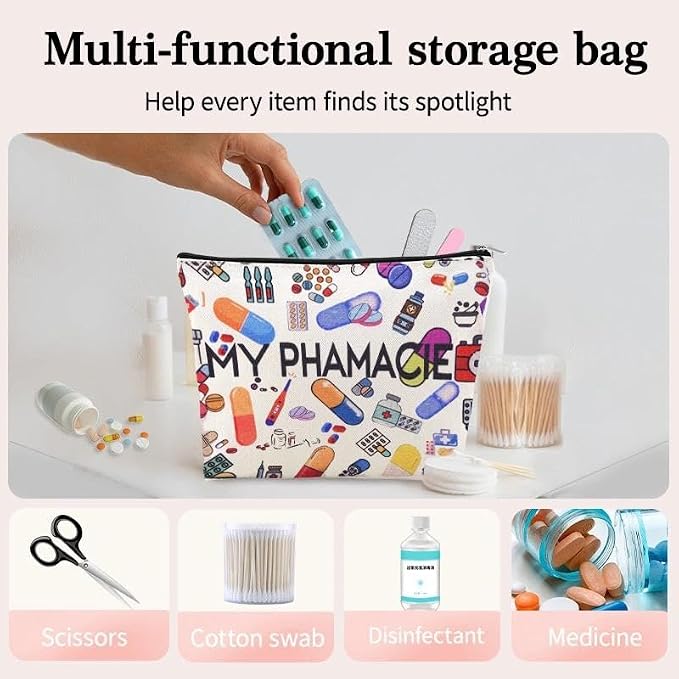 Pharmacy Technician Makeup Bag Pharmacist Graduation Retirement Appreciation Gifts Pharmacy Medication Storage Pharmacist Student Essentials Medical Zip Bag Travel Pharmacie Toiletry Cosmetic Pouch