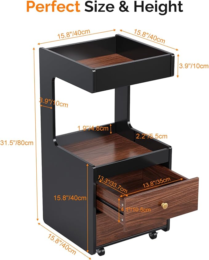 OmySalon Salon Trolley Cart, Esthetician Cart with Wheels, Hair Styling Station with 2 Drawers, 1 Open Shelf, Mobile Storage Cabinet Utility Trolley for Beauty Salon Spa, Black Walnut