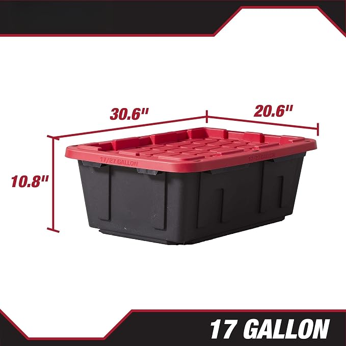 17 Gallon Heavy Duty Storage Bin With Snap Lid, Stackable Storage Container With Secure Closure For Garage, Basement, Closet, Shed, Outdoor And Home Organization