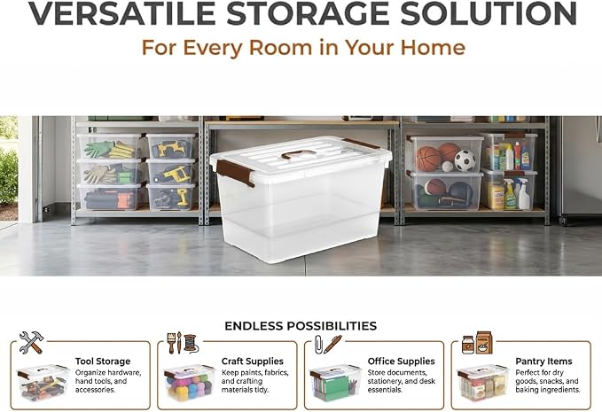 17 Quart Clear Storage Bins with Lids, 6-Pack Stackable Plastic Organizer Box with Secure Latches & Handles