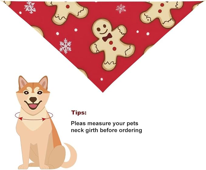Lightweight Comfy Triangle Pet Scarf with Adjustable Design for Dog Accessories, Outdoor Activities, Casual Daily Use (Christmas Red Polka Dots Snowflakes Gingerbread Cookies)