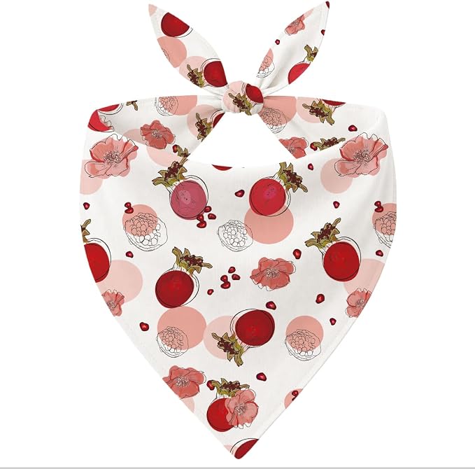 Pomegranate Dog Bandana, Summer Fruit Pet Triangle Scarf for Picnic Garden Party Outfit, Red Pomegranate Neckerchief for Small Medium Dogs, Cute Puppy Accessory Gift for Pet Owners