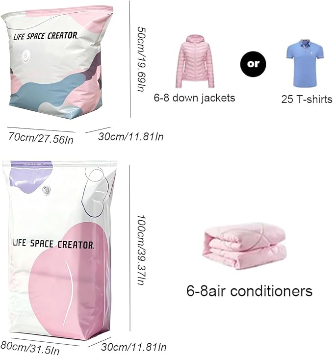 No Pump 3D Vacuum Storage Bags, Moisture and Dust Proof Closet Organizer Storage Bags, Reusable Space Saving Sealable Bags for Clothes, Duvets (1, Small)