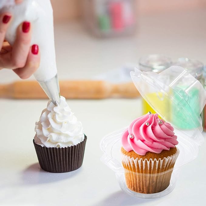 NPLUX 200 Pack Individual Cupcake Containers Plastic Cupcake Box Stackable | Individual Plastic Boxes, Holders, Stackable Shape, Deep Cover, Carrier Use, for Bakeries, Catering, High Volume Prep
