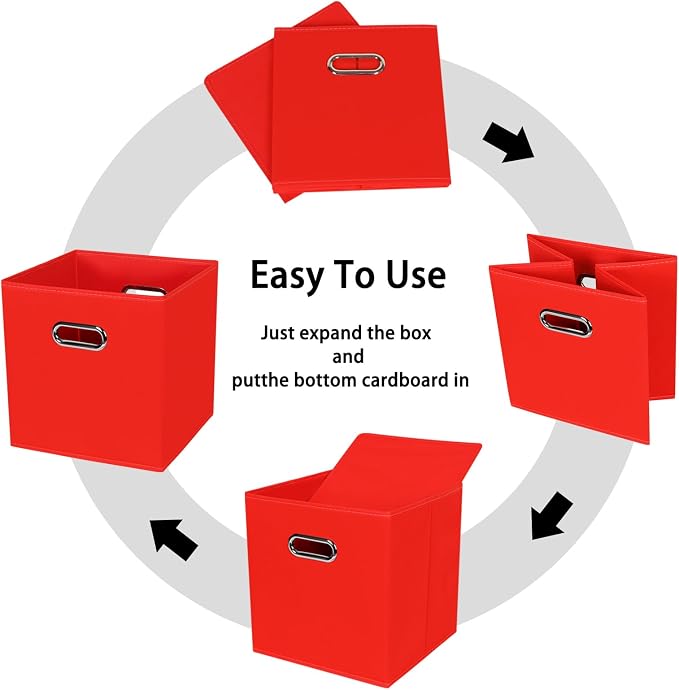 Black Foldable Storage Cubes Bins , Fabric Storage Box Cubes Organizer Baskets with Dual Handles for Home Organizer (Red)