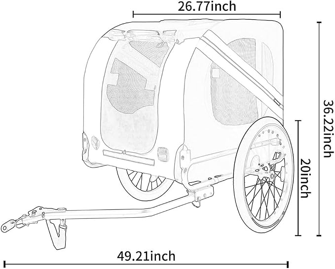 Dog Bike Trailer, Foldable Pet Bicycle Trailer with 20" Air-Filled Wheels, Universal Bike Hitch, Oxford Fabric & Steel Frame, Weather-Resistant Pet Carrier Cart for Small & Medium Dogs up to 66