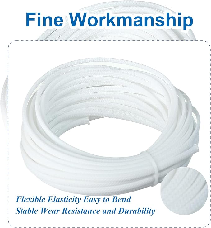 Heyiarbeit 10m/32.8ft PET Expandable Braid Cable Sleeving Flexible Wire Mesh Sleeve White 4mm