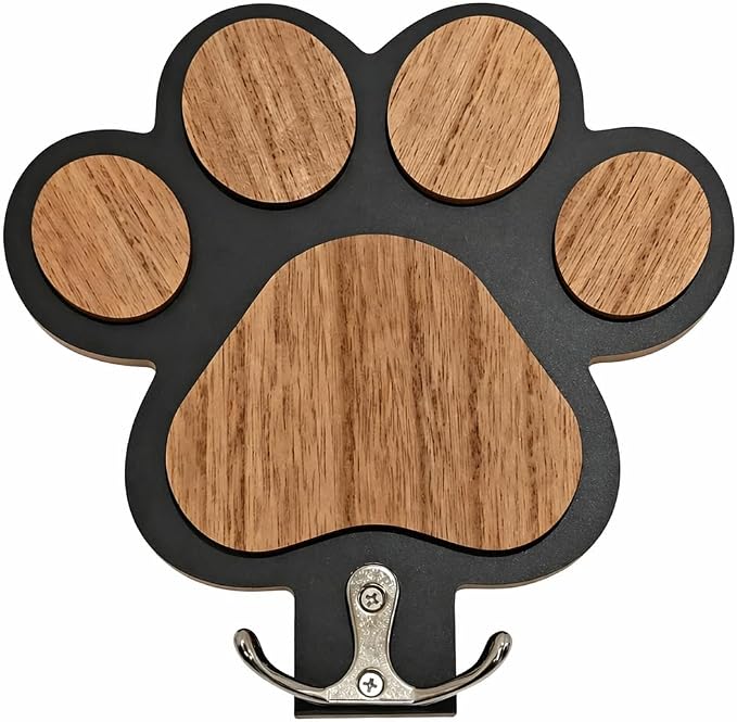 Dog Leash Holder for Wall Mount Hook- Dog Paw Harness Hanger Organizer for Keychain Dog Accessories & Small Items (Black)