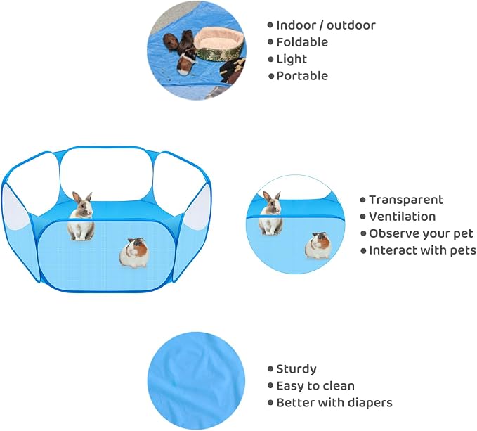 Amakunft Small Animal Playpen, Pop-Up Portable Play Yard for Guinea Pigs, Rabbits, Hamsters, Hedgehogs, Foldable Exercise Fence with Breathable Mesh for Indoor Outdoor Use